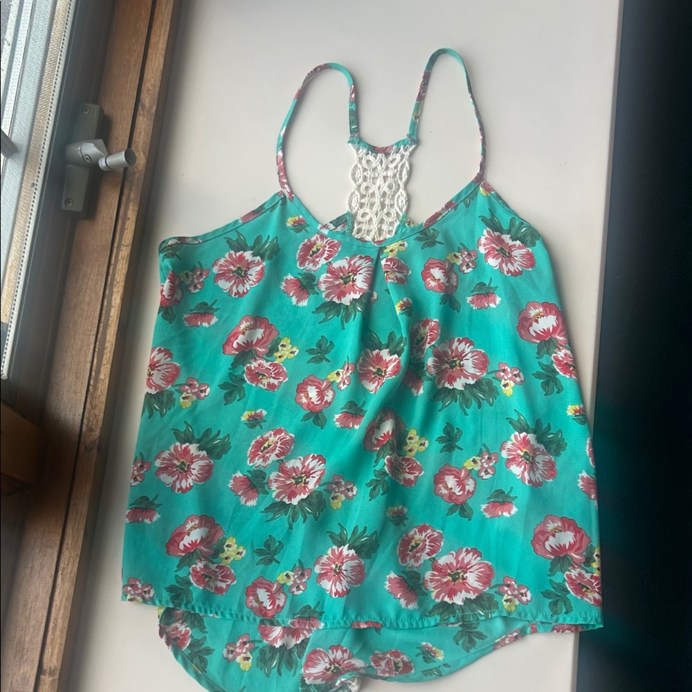 Rue21 Teal Floral Lace-Back Camisole